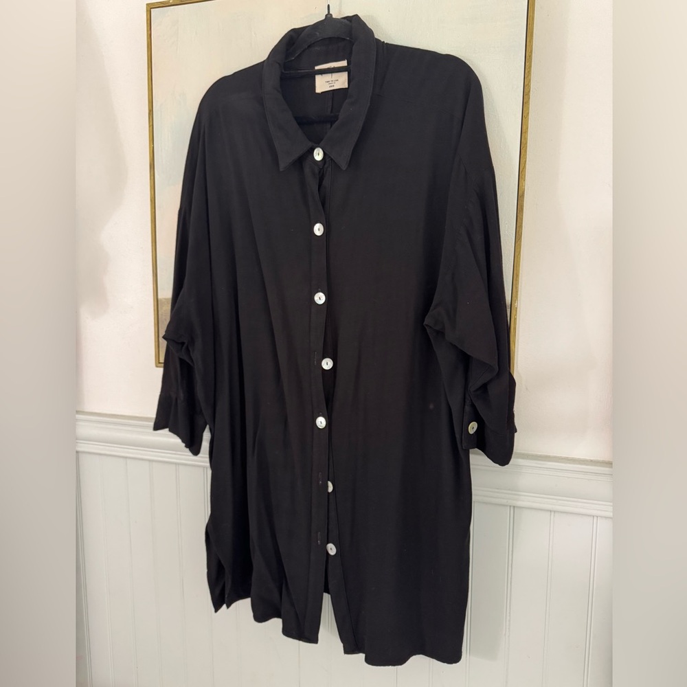 ELECTRIC & ROSE Black Button Down Abalone Shell Midi Shirt Coverup Dress XS/S - Picture 2 of 5
